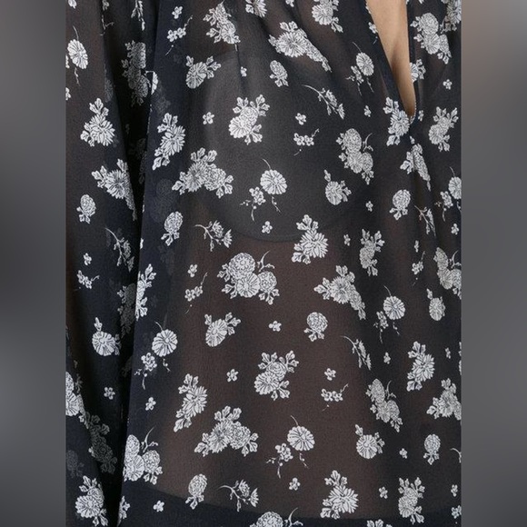 Vince Calico Floral Print Silk Blouse In Coastal Blue - Picture 7 of 16